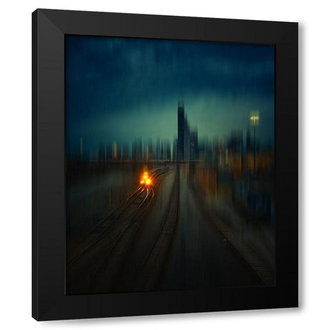 Chicago Black Modern Wood Framed Art Print with Double Matting by Cheng, Yu