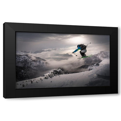 Backcountry Skiing Black Modern Wood Framed Art Print by Bertoncelj, Sandi