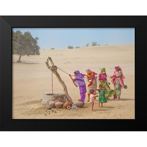 Water Pullers Black Modern Wood Framed Art Print by Nayyer Reza, Sayyed