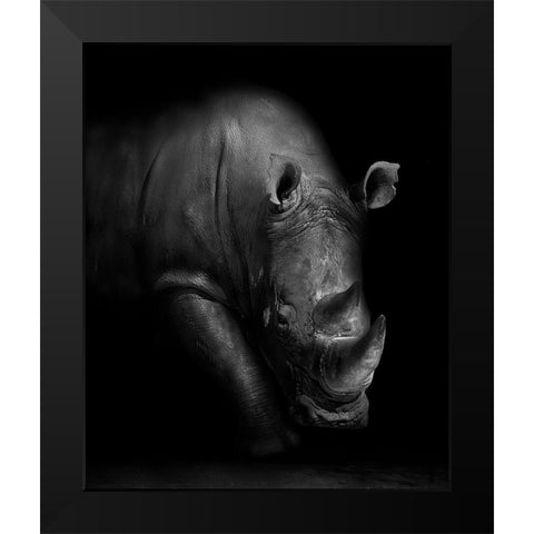 Rhino Black Modern Wood Framed Art Print by Wildphotoart