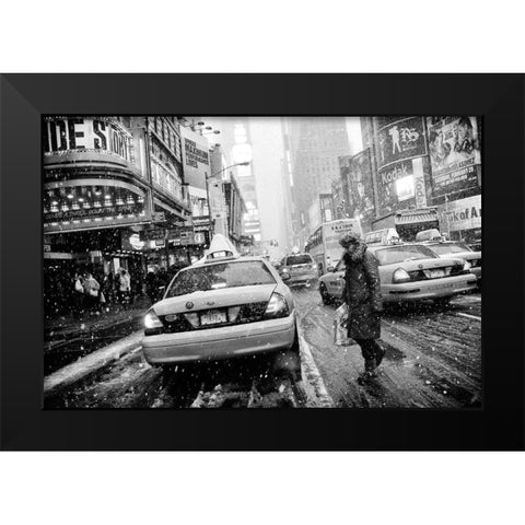 New York In Blizzard Black Modern Wood Framed Art Print by Froyda, Martin