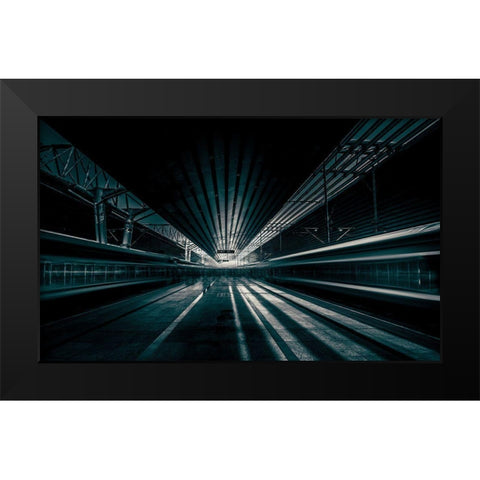 Platform Beijing Black Modern Wood Framed Art Print by Baidongyun