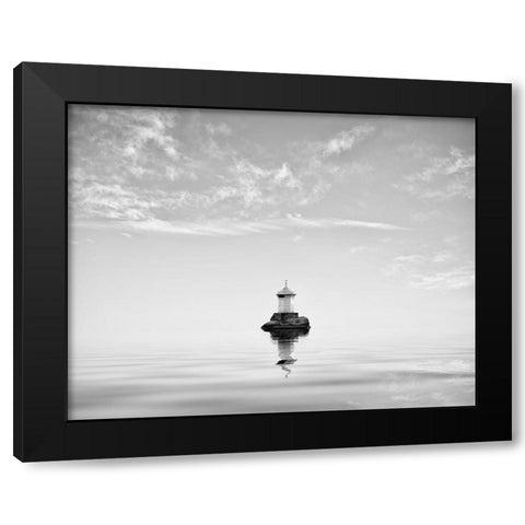 Lighthouse In Mist Black Modern Wood Framed Art Print by Lindsten, Christian