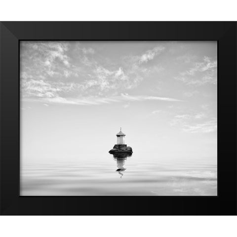 Lighthouse In Mist Black Modern Wood Framed Art Print by Lindsten, Christian