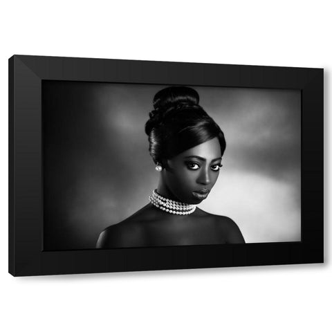 The White Pearls Black Modern Wood Framed Art Print with Double Matting by Tambe, Peppe