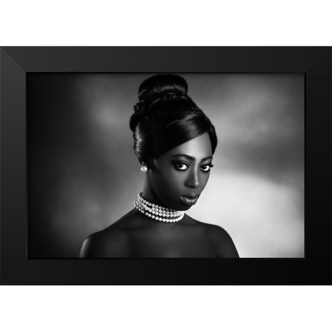 The White Pearls Black Modern Wood Framed Art Print by Tambe, Peppe