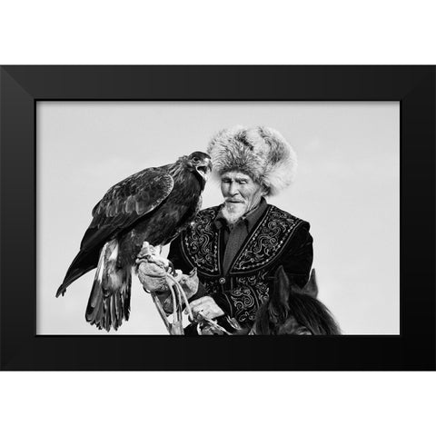 Eagle And Old Man Black Modern Wood Framed Art Print by Shen, Shirley