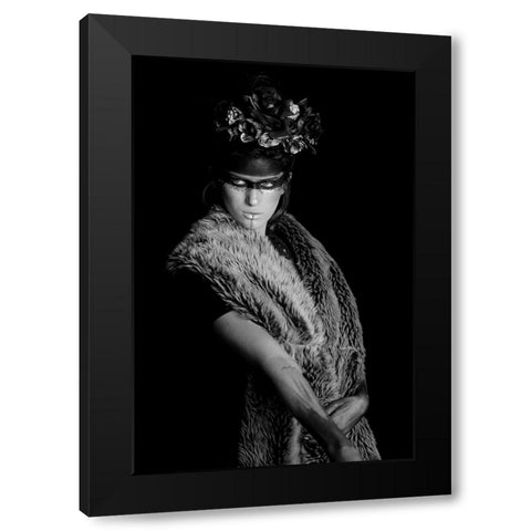 Portrait In Black And White Black Modern Wood Framed Art Print by Khrbawe, Ayman