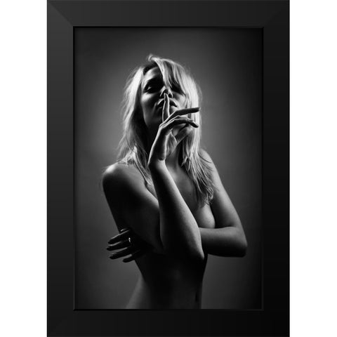 Shoosh Black Modern Wood Framed Art Print by Hayman, Oren
