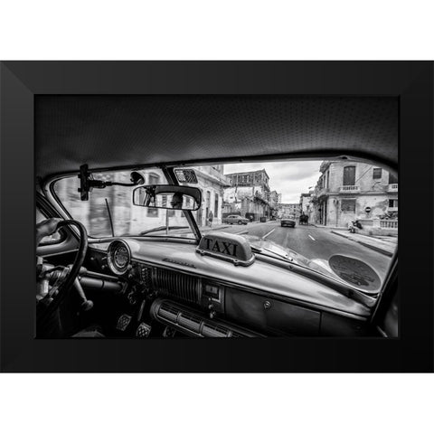 Riding The Cuban Streets Black Modern Wood Framed Art Print by Tagliarino, Marco