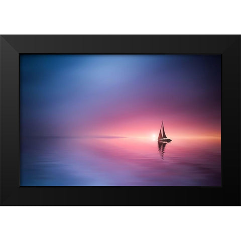 Sailing Across The Lake Toward The Sunset Black Modern Wood Framed Art Print by Hamiti, Bess