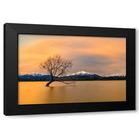 Morning Glow Of The Lake Wanaka Black Modern Wood Framed Art Print by Zhu, Hua