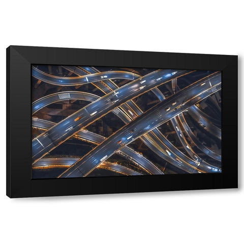 Network Black Modern Wood Framed Art Print with Double Matting by Tianqi