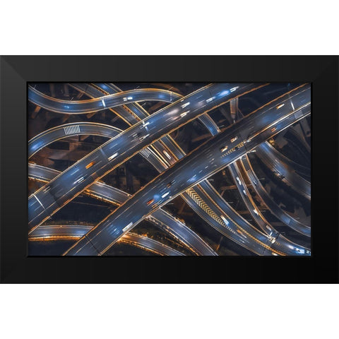 Network Black Modern Wood Framed Art Print by Tianqi