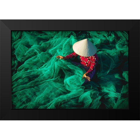 The Fishing Net Black Modern Wood Framed Art Print by Foto, Patrick