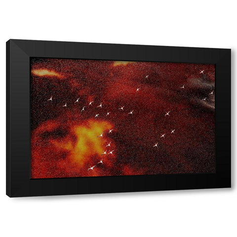 Flying Angels On The Fire Black Modern Wood Framed Art Print by Hao, Jiang