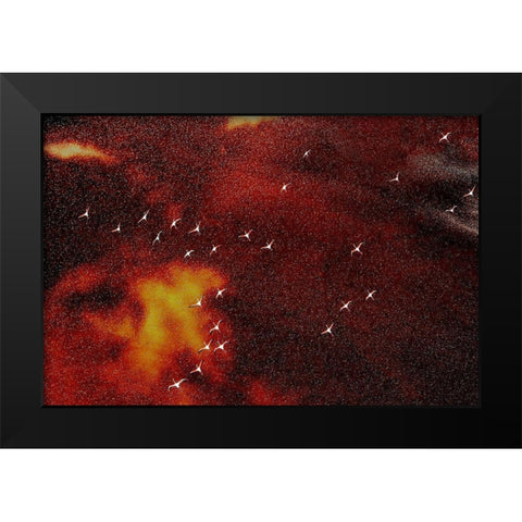 Flying Angels On The Fire Black Modern Wood Framed Art Print by Hao, Jiang