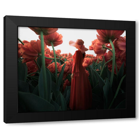 Woman And Flower Black Modern Wood Framed Art Print by Shanyewuyu