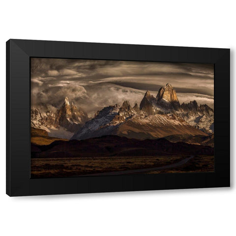 Striped Sky Over The Patagonia Spikes Black Modern Wood Framed Art Print by Svoboda Mqep, Peter