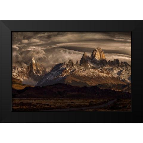 Striped Sky Over The Patagonia Spikes Black Modern Wood Framed Art Print by Svoboda Mqep, Peter
