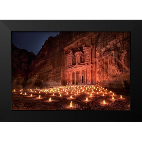 Petra By Night Black Modern Wood Framed Art Print by M. Garcia, Jesus
