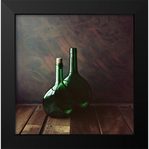 Two Green Bottles Black Modern Wood Framed Art Print by Laercio, Luiz