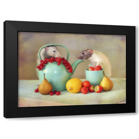 Jimmy And Snoozy Black Modern Wood Framed Art Print with Double Matting by Van Deelen, Ellen