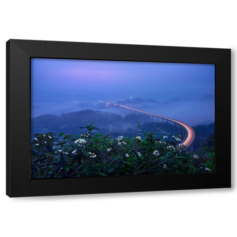 Bridge In Blue Hour Black Modern Wood Framed Art Print by Xu, Mei