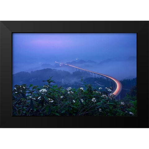 Bridge In Blue Hour Black Modern Wood Framed Art Print by Xu, Mei