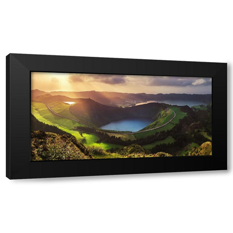 Azores - Sete Cidades Panorama Black Modern Wood Framed Art Print by Claude Castor, Jean