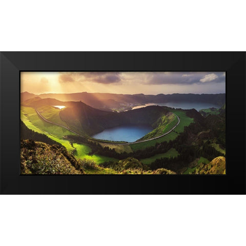 Azores - Sete Cidades Panorama Black Modern Wood Framed Art Print by Claude Castor, Jean