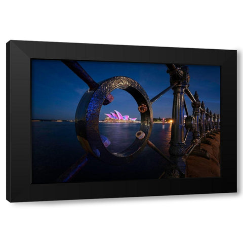 Vivid Sydney Black Modern Wood Framed Art Print by Zhu, Jingshu