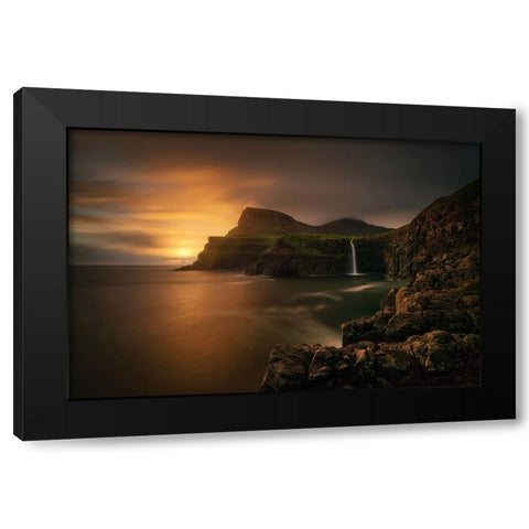 Arnafjall Sunset Black Modern Wood Framed Art Print with Double Matting by Kruczynski, Wojciech