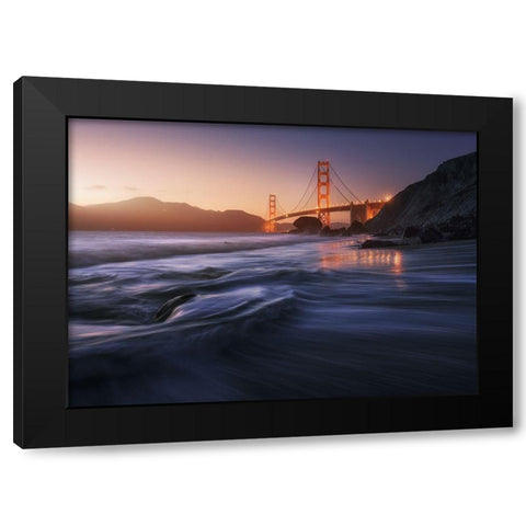 Golden Beach Black Modern Wood Framed Art Print with Double Matting by Pablo De, Juan