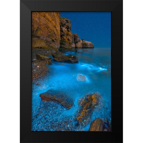 Bioluminescent Bay Black Modern Wood Framed Art Print by Zhu, Hua