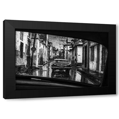 In The Streets Of Santiago De Cuba Black Modern Wood Framed Art Print with Double Matting by Stranak, Pavol