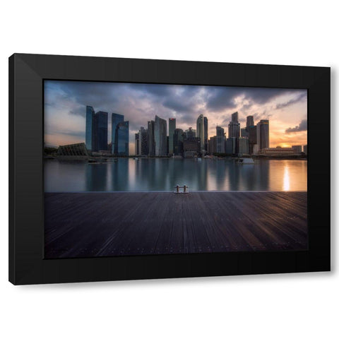 City Dock Black Modern Wood Framed Art Print with Double Matting by Vandewalle, Richard