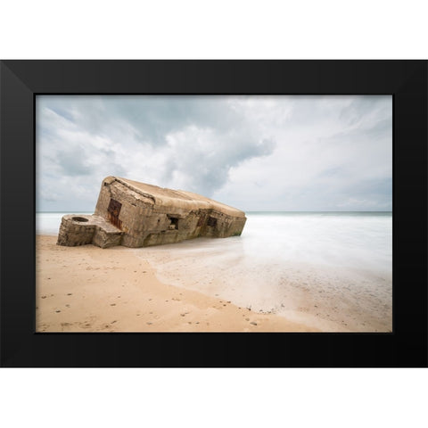 Bunker On Beach Camposoto-Cadiz-Spain. Black Modern Wood Framed Art Print by Nunez, Adrian