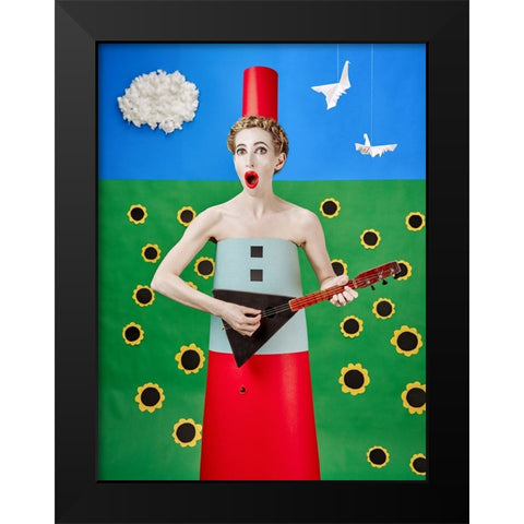 Qthe Balalaika Singerq Black Modern Wood Framed Art Print by Smirnov, Sergei