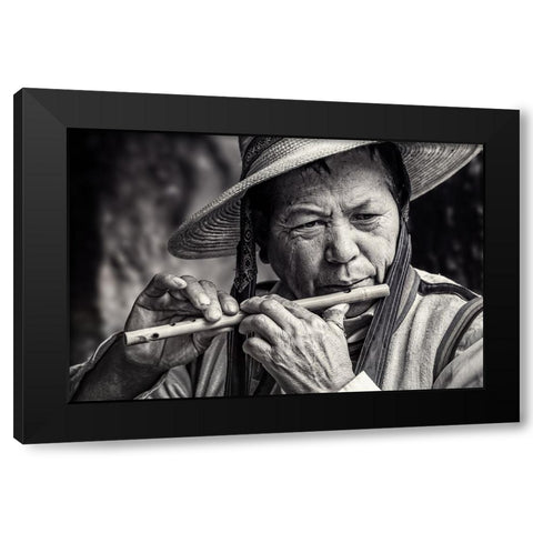 Vibrations Black Modern Wood Framed Art Print with Double Matting by Flour, Piet