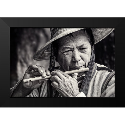 Vibrations Black Modern Wood Framed Art Print by Flour, Piet