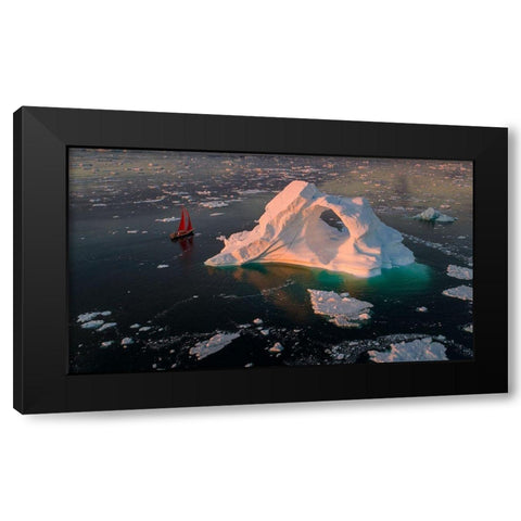 The Small Red Boat Black Modern Wood Framed Art Print with Double Matting by Pelissier, Marc