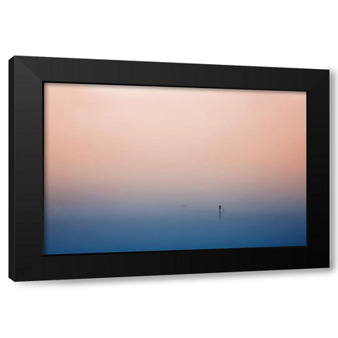 Stand Up Paddling Black Modern Wood Framed Art Print by Hermann, Uschi