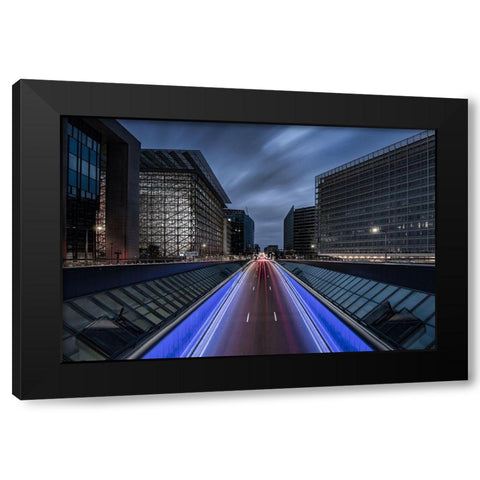 Into Brussels By Night Black Modern Wood Framed Art Print by Lecluse, Dirk