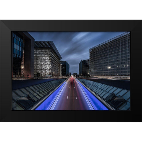 Into Brussels By Night Black Modern Wood Framed Art Print by Lecluse, Dirk