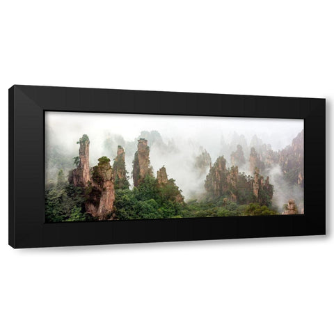 Cloud-Shrouded Zhangjiajie Black Modern Wood Framed Art Print by Zhu, Hua
