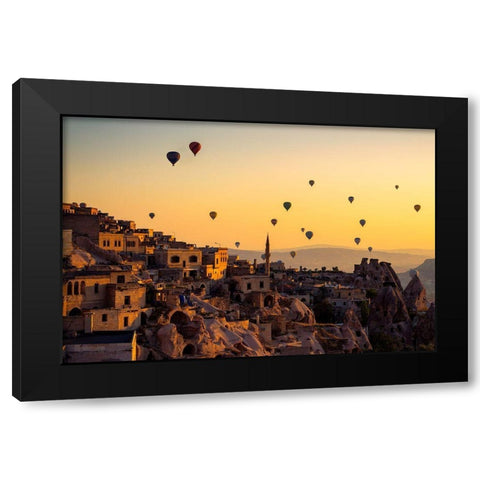 Sunrise Over Cappadocia Black Modern Wood Framed Art Print by Pancareken, Yavuz