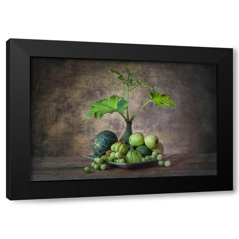 Greens From The Garden Black Modern Wood Framed Art Print with Double Matting by Jacobs, Lydia