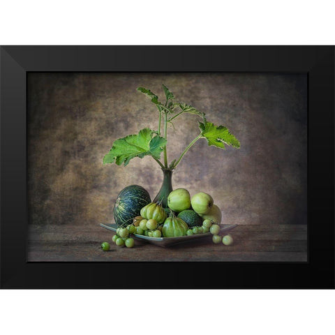 Greens From The Garden Black Modern Wood Framed Art Print by Jacobs, Lydia
