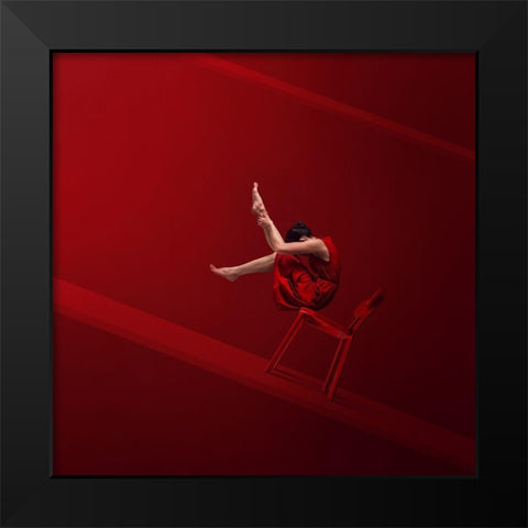 Red Chair Black Modern Wood Framed Art Print by Hardibudi